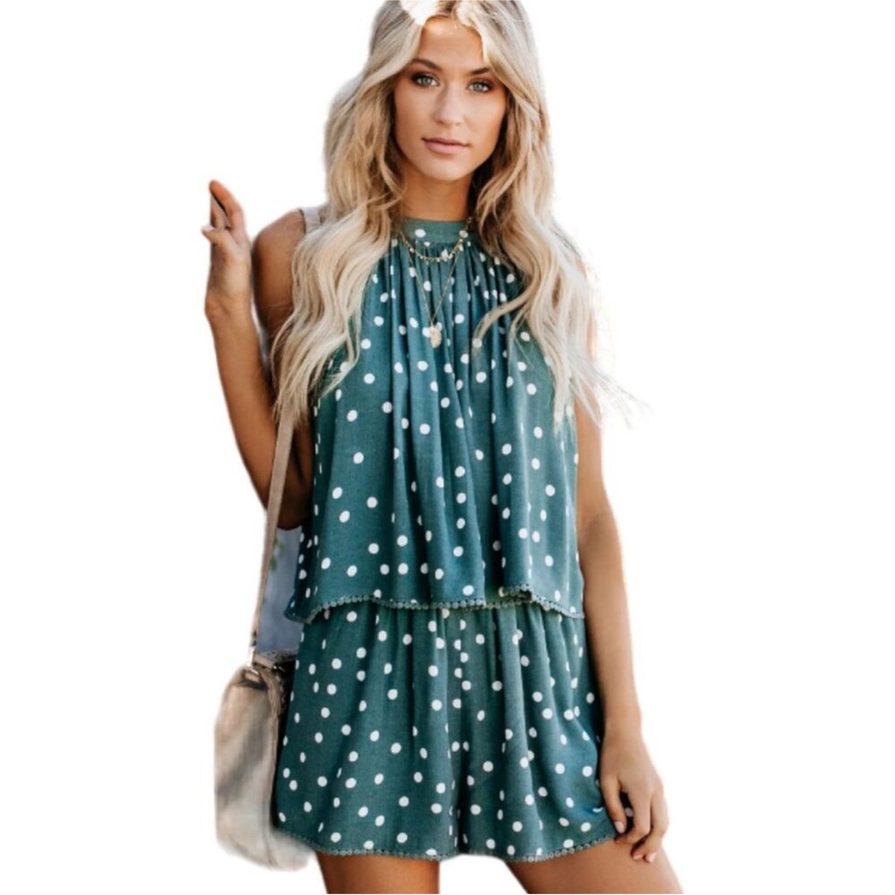 Vici Paloma Halter Polka Dot Romper‎ Green Size L